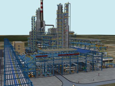 石油化工,煉油廠常減壓蒸餾3D模型,工業建筑場景,帶完整貼圖。虛擬仿真裝置模型。